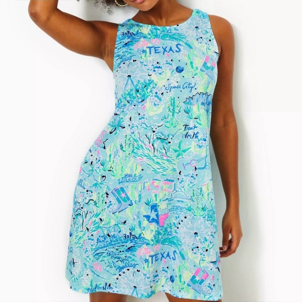 Lilly Pulitzer Kristen Swing Dress NWOT XS Bayside Blue “Lilly Loves Texas”